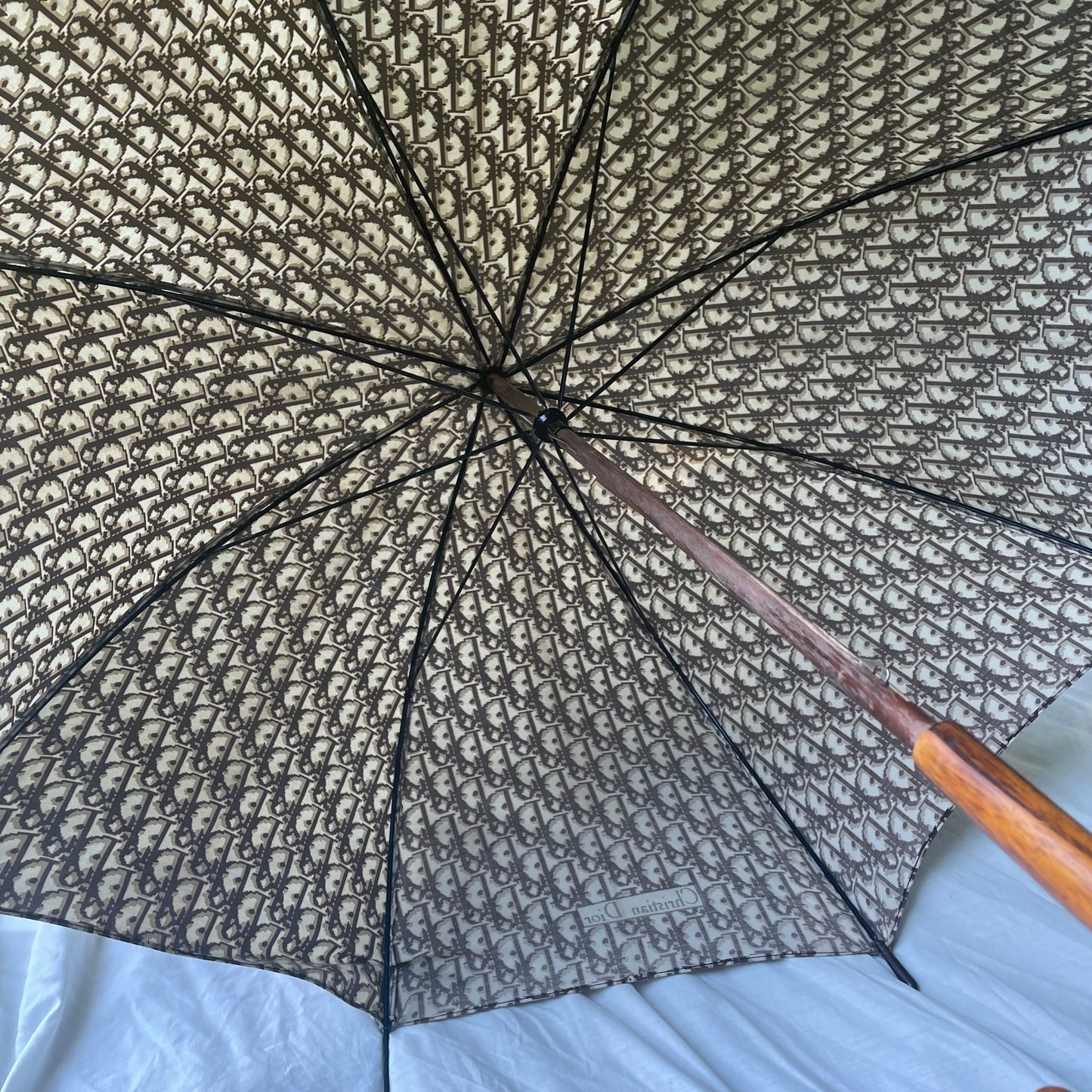Vintage Dior Brown Trotter Print Cane Umbrella