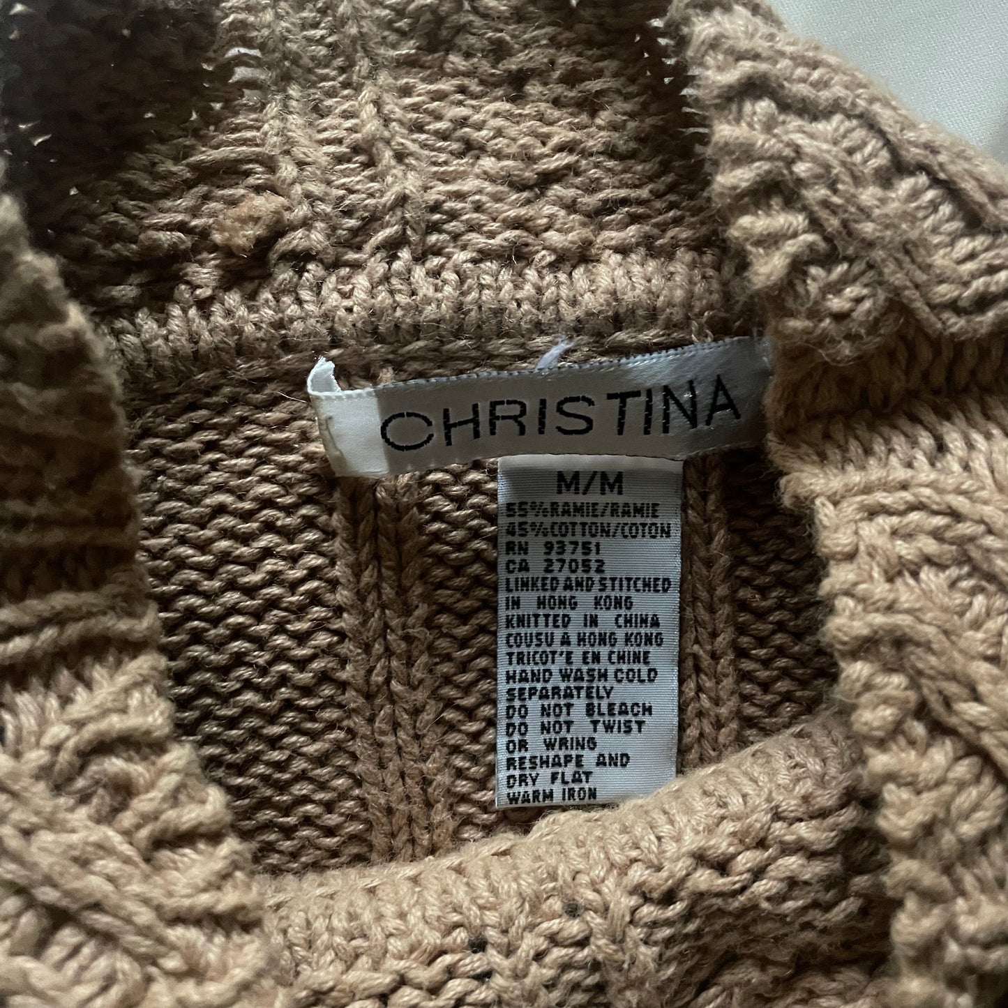 Camel Brown Cable Knit Mock Neck Sweater (M-XL)