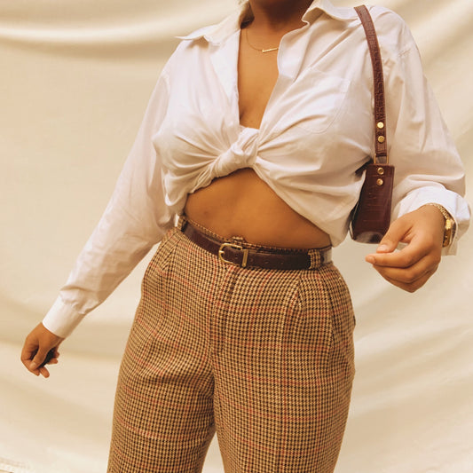 ‘Saira’ High-Waisted Tweed Trousers (M/L/Petite)