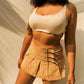 ‘Gia’ Suede Buckle Pleated Mini Skirt (M) - Shop Vanilla Vintage