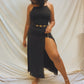 'Amber' Black Lace Deep Thigh-Slit Maxi Gown (M)