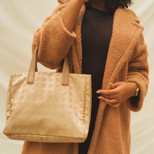 Authentic Chanel Beige Travel Line Shopper Tote