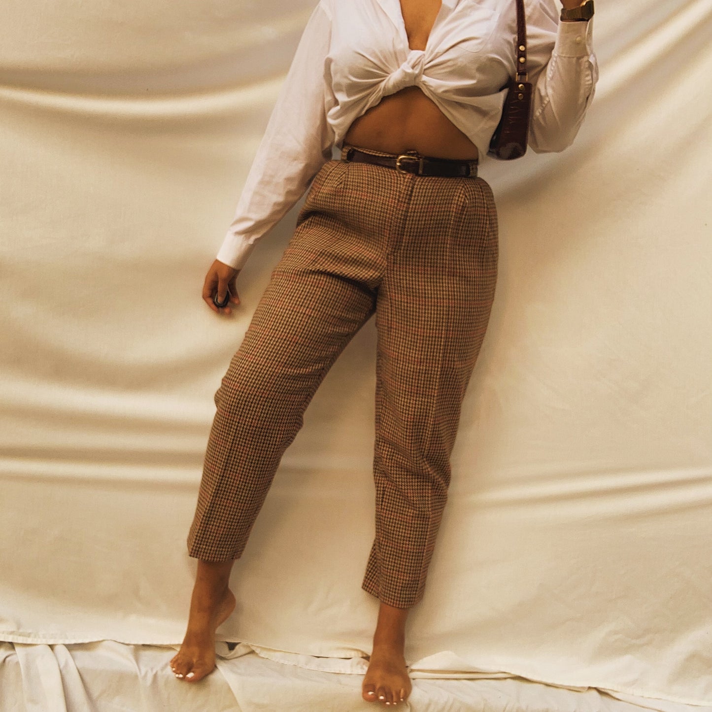 ‘Saira’ High-Waisted Tweed Trousers (M/L/Petite)