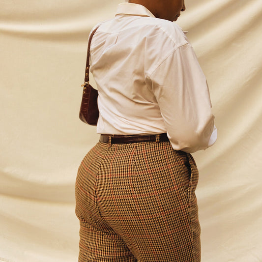 ‘Saira’ High-Waisted Tweed Trousers (M/L/Petite)