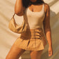 ‘Gia’ Suede Buckle Pleated Mini Skirt (M) - Shop Vanilla Vintage