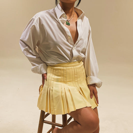 ‘Penny’ Pleated Pastel Yellow Tennis Skirt (S)