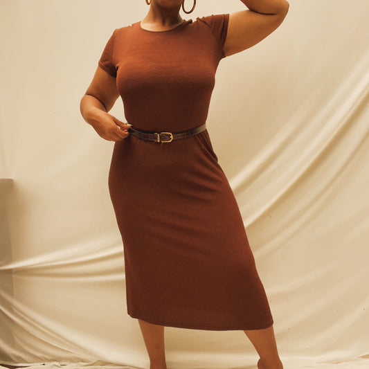 ‘Briar’ Brown Lightweight Knit Midi Dress (L/XL)