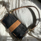 Vintage Black Canvas and Brown Leather Buckled Baguette Bag