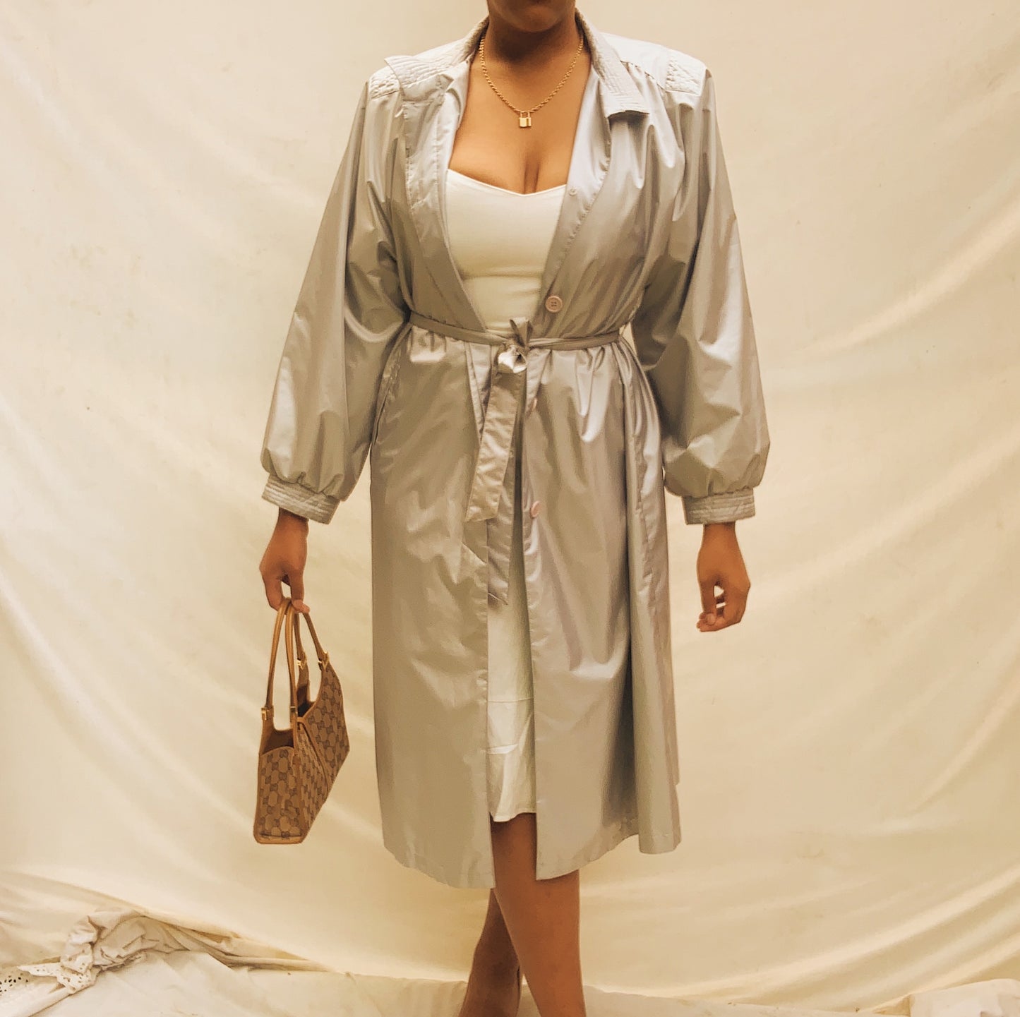 ‘Theresa’ Pastel Blue Maxi Belted Trench Coat (L/XL)