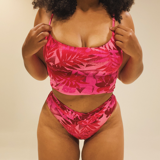 'Pink Floral 3 Piece High-Leg Bikini Set (M)