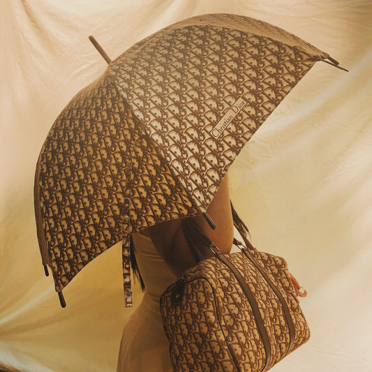 Vintage Dior Brown Trotter Print Cane Umbrella